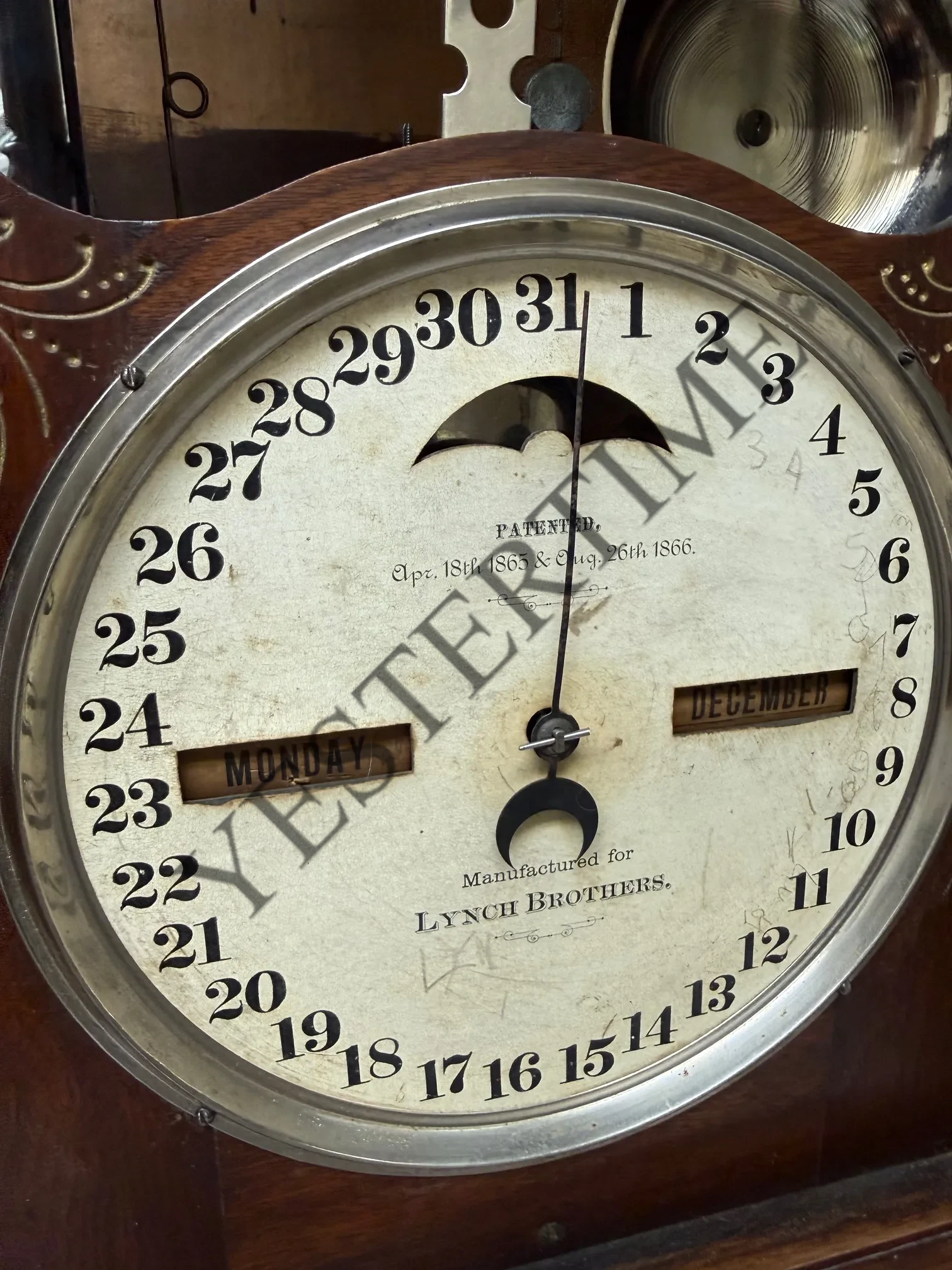 Calendar dial with Lynch Brothers and Ithaca patent dates