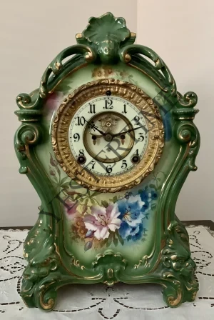 Ansonia Clock Company “Royal Bonn” Porcelain-Cased Mantel Clock, “La Mine” Model