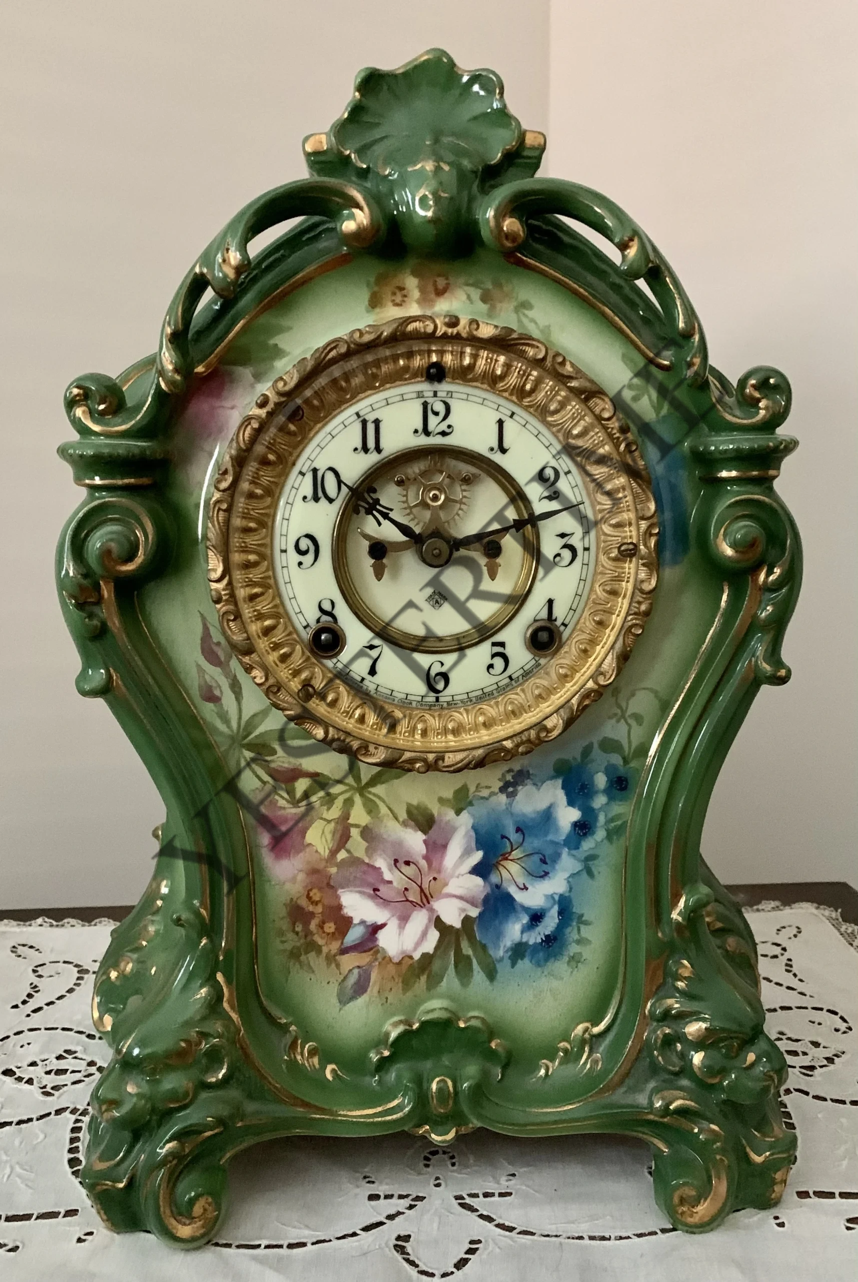Ansonia Clock Company “Royal Bonn” Porcelain-Cased Mantel Clock, “La Mine” Model