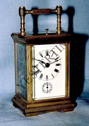French Gilt Brass Hour Repeating Carriage Clock with Alarm (c. 1900)