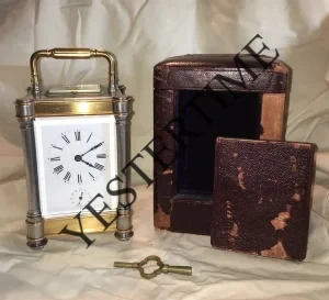 French Repeating Carriage Clock with Original Travel Case and Key (c. 1890)