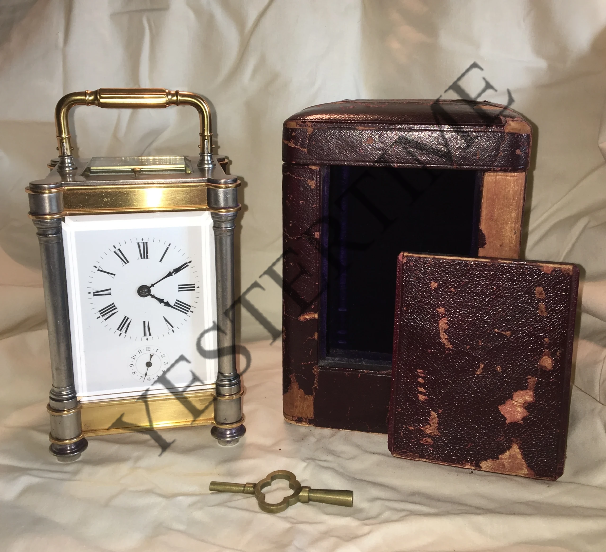 French Repeating Carriage Clock with Original Travel Case and Key (c. 1890)